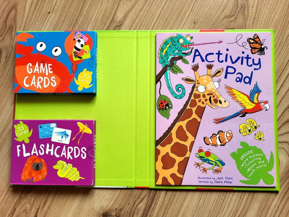 Animals Activity Pack! 3w1 fiszki karty do gry książka z łamigłówkami