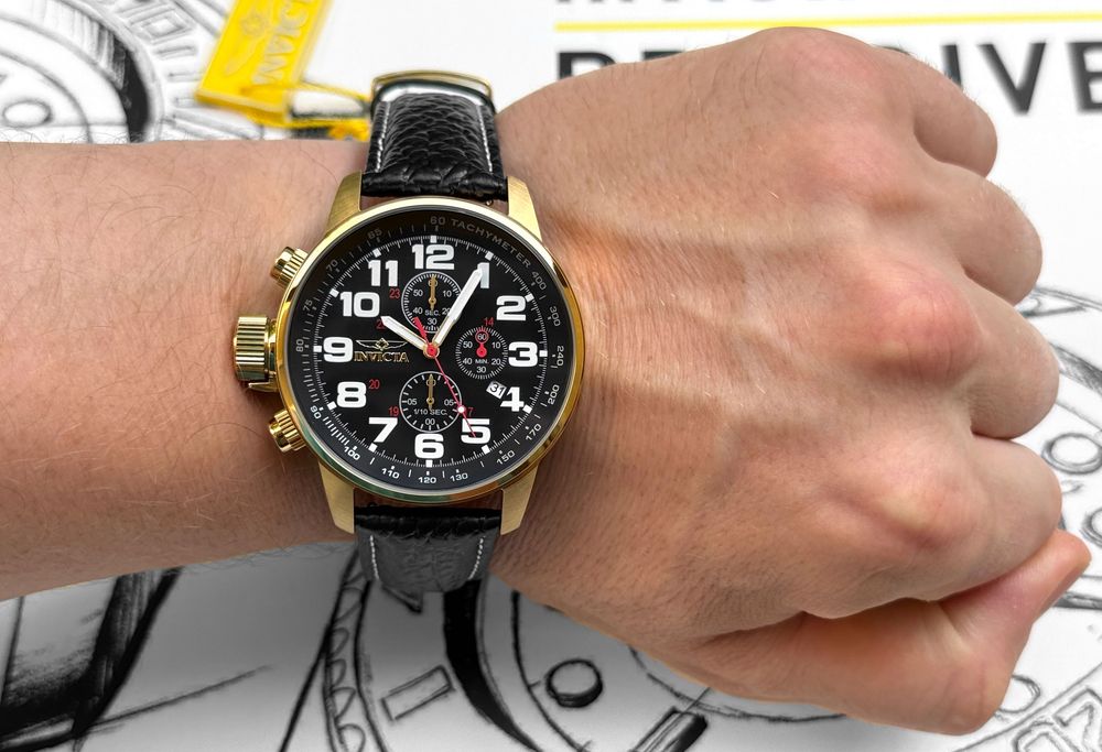 Чоловічий наручний годинник Invicta 3330 I-Force Chronograph Black Leather 46 mm. 100 MT