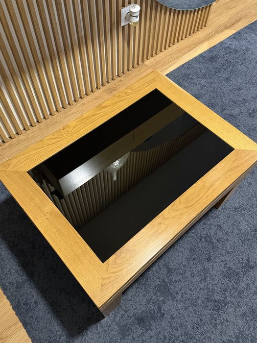 Mesa de Centro de Sala de Estar em Madeira Maciça com Vidro Preto Novo