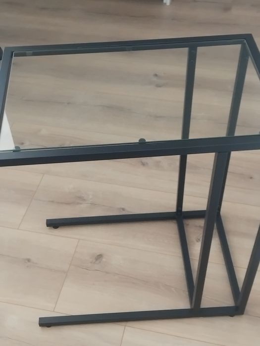 Mesa apoio em ferro, tampo de vidro