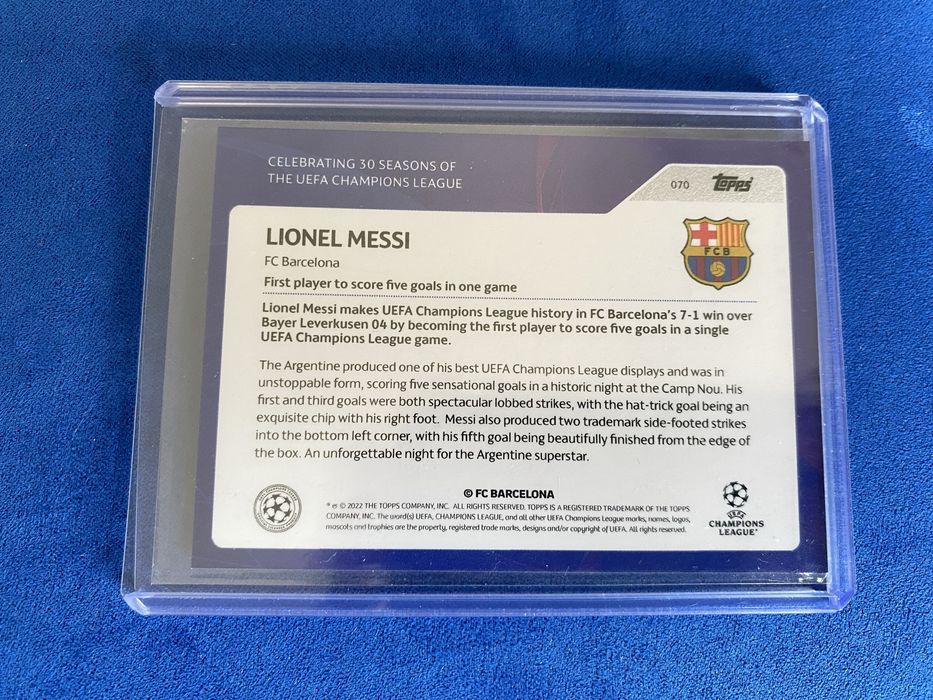 Carta Lionel Messi 30 Seasons Uefa Champions League Topps Barcelona