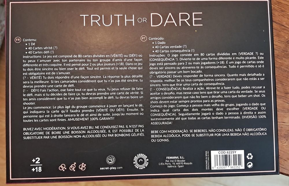 Jogo Verdade ou Consequência para adultos