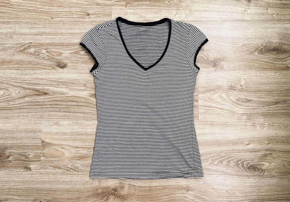T-shirt bluzka z krótkim rękawem czarno-biała paski