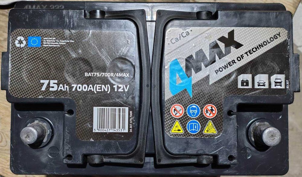 Akumulator samochodowy 4Max 75 Ah, 700 A, 100% sprawności