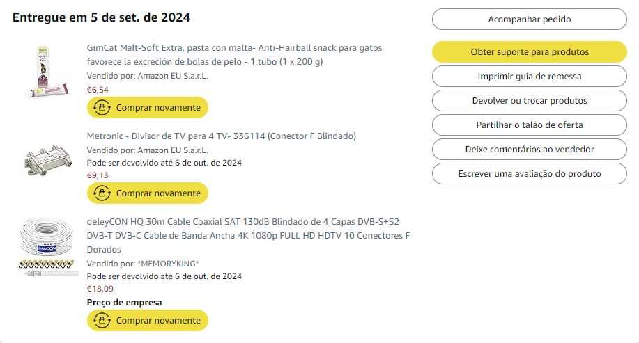 Cabo Coaxial SAT 130 dB 30m NOVO Blindado + Divisor sinal 4 TVs (7€)