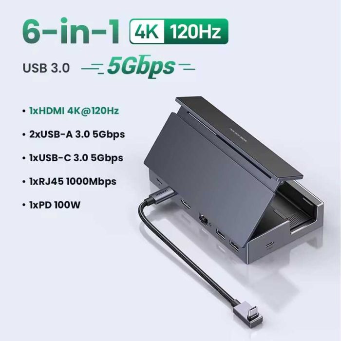 Док-станція Ugreen 6в1 Steam Deck ROG Ally Nintendo X Legion PD100W