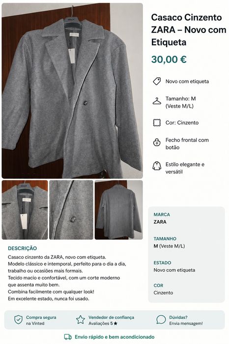 Casaco cinzento Zara