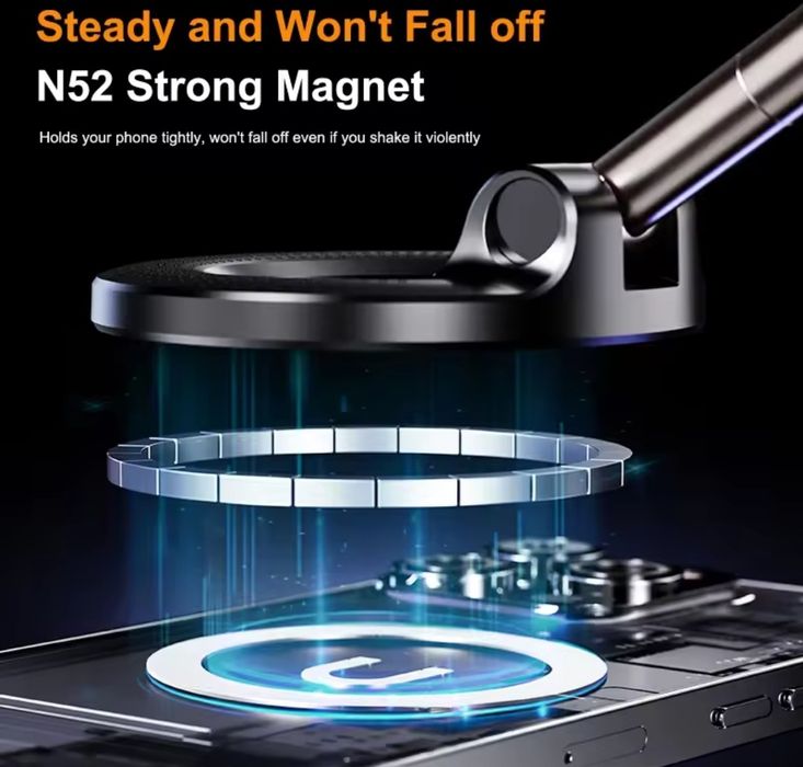 Магнітний тримач для телефону в авто з вакуумним кріпленням 360°