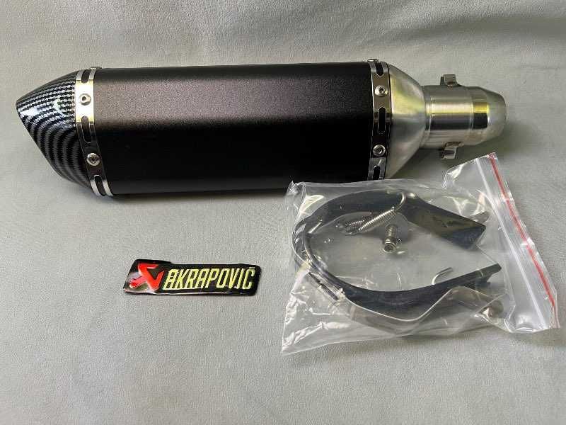 Tłumik motocyklowy z naklejką Akrapovic czarny jak nowy