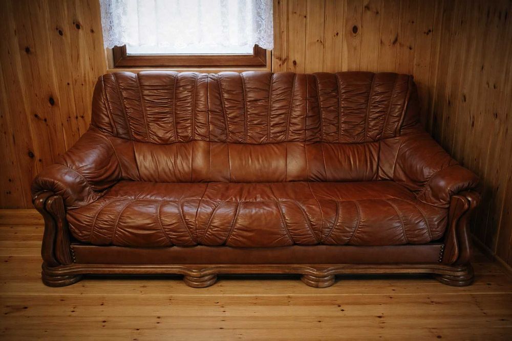 Ekskluzywna skórzana kanapa rozkładana | włoska skóra | dębowy stelaż | unikat