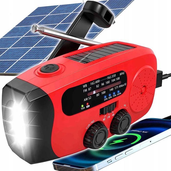 Awaryjne radio solarne ręczne z dynamem latarka powerbank