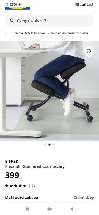 Klękosiad, klęcznik, fotel ergonomiczny IKEA eifred