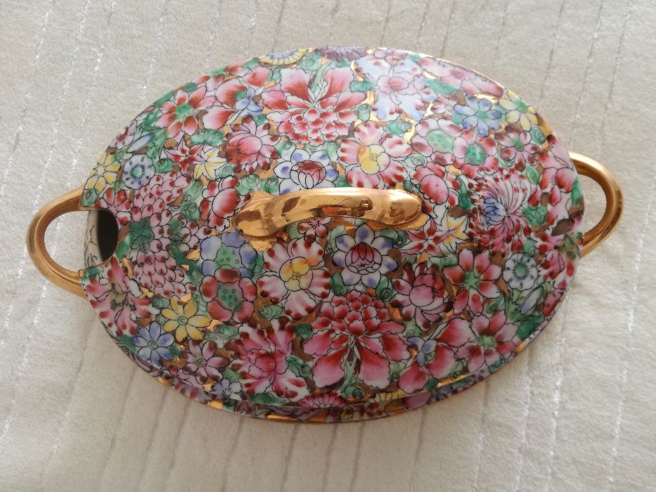 Terrina+Travessa Mil Folhas em Porcelana Fina