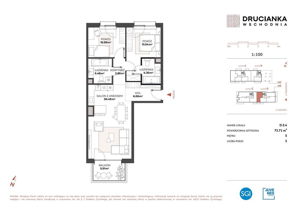 3-pokojowe mieszkanie 73m2 + balkon Bezpośrednio