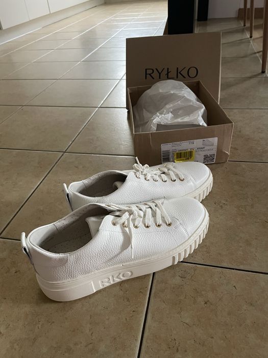 Białe skórzane sneakersy półbuty adidasy trampki Rylko 41