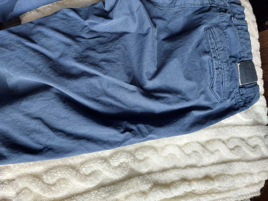 spodnie garnitur eleganckie m l niebieskie granatowe materiałowe