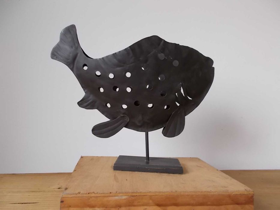 Porta-Vela Metal Peixe Artesanal feito á mao Decoração Rústico Suporte