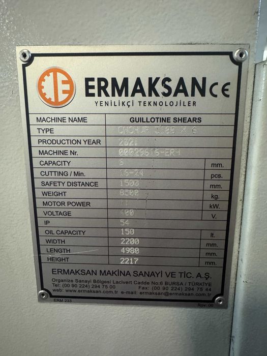 Nożyce gilotynowe CNC Ermaksan HVR 3100/6mm.