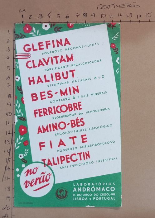 Publicidade antiga de medicamentos em cartão