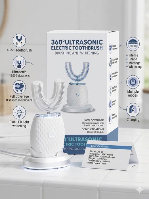 Nowa szczoteczka ultradźwiękowa 360° – Wybielanie, Masaż, 4 tryby pracy + DARMOWA WYSYŁKA!