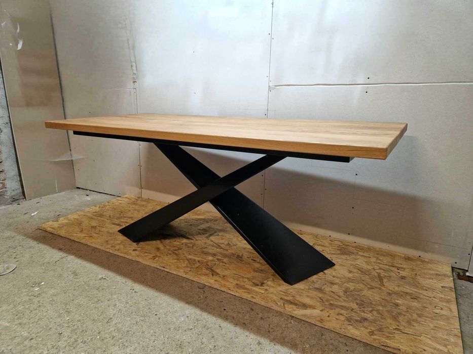 Nowoczesny Stół dębowy noga krzyżowa pająk loft