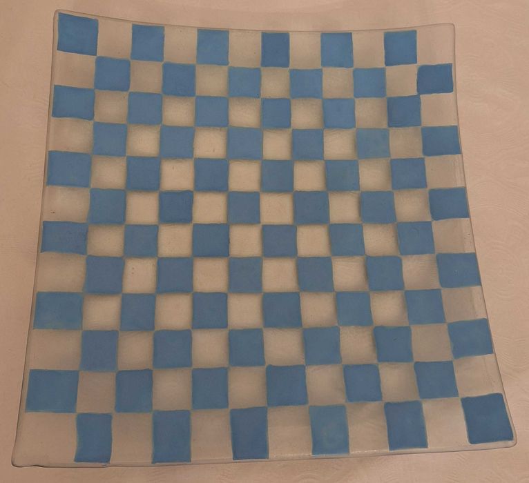 Prato quadrado em vidro pintado à mão
