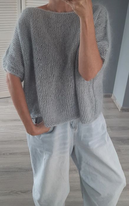 Sweter moherowy handmade jasno szary