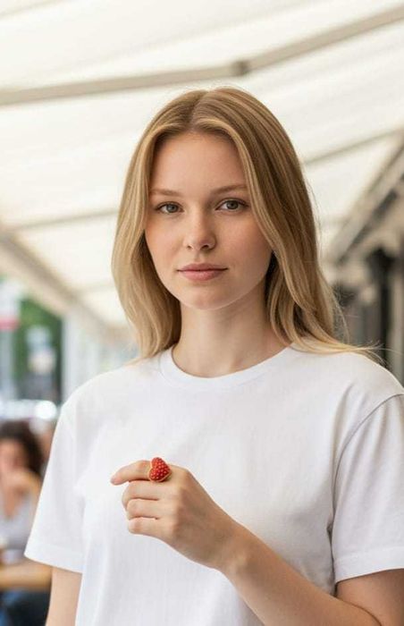 Pierścionek Czerwone Serce/Truskawka - złoty kolor, regulowany