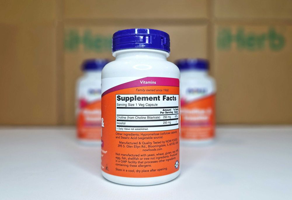 NOW Foods Choline & Inositol, холін та інозитол для нервової системи