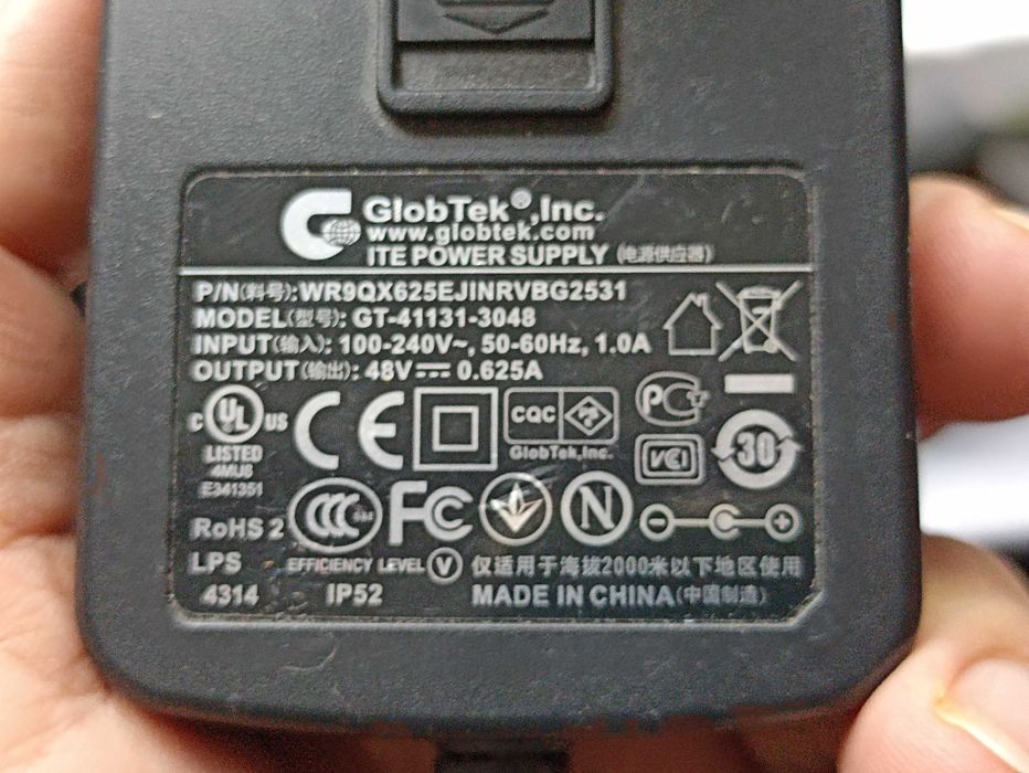 Genuine Globtek GT-41131-3048 AC Adapter 48V 0.625A 2.5x0.7mm OEM
