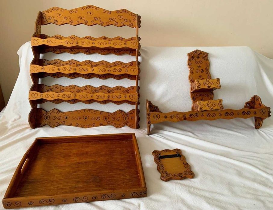 Stylowe półki kuchenne, zestaw 5 szt. Ręczna robota z lat 60-tych.