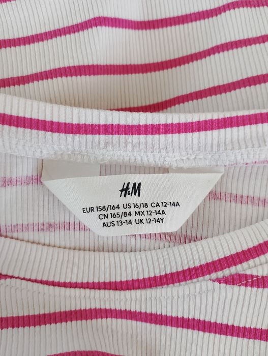 Koszulka T-shirt dziewczęcy H&M w paski r. 158/164 różowo-biały top basic
