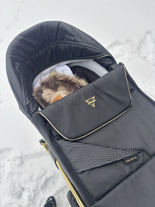 Junama Diamond Fluo Line wózek 2w1 CZARNY Złoty Stelaż gratisParasolka