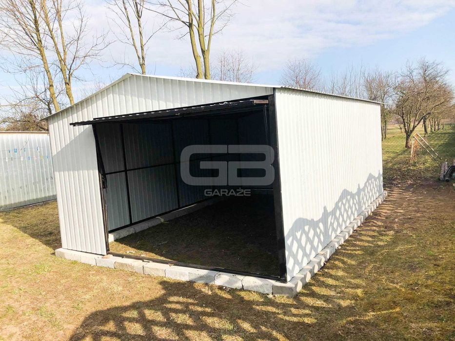 Garaż blaszany 4x6 Brama uchylna Biały - wolnostojący GB169