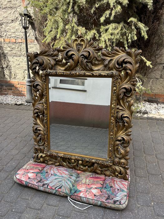 Antyczne Barokowe Pałacowe Złote Stare Lustro Fazowane Kryształowe Koniec XIX Wieku Uniakt Oryginał Stan BDB