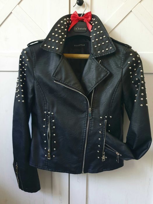 Ramoneska Nowa Black avant garde zip leather jacket rock nity ćwieki D.D. Style 36 38 S M