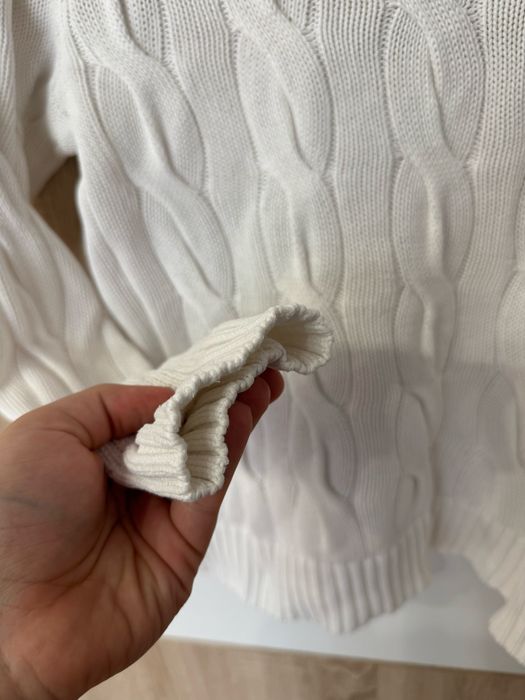 Sweter Polo Ralph Lauren S biały warkocz nowa kolekcja old money