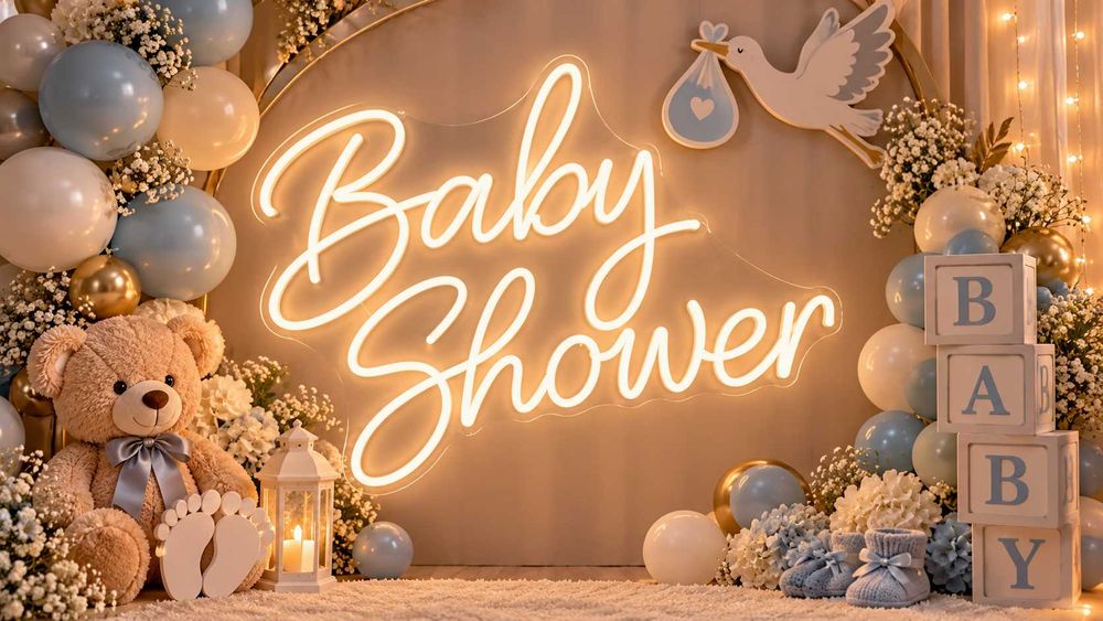 Napis baby shower żarókowy, neon led na ściankę