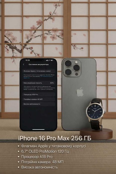iPhone 16 Pro Max 256 ГБ, сірий титан (Natural Titanium).