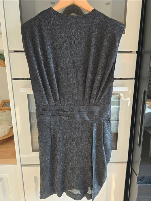 Sukienka premium elegancka r. 38 metaliczna drapowana