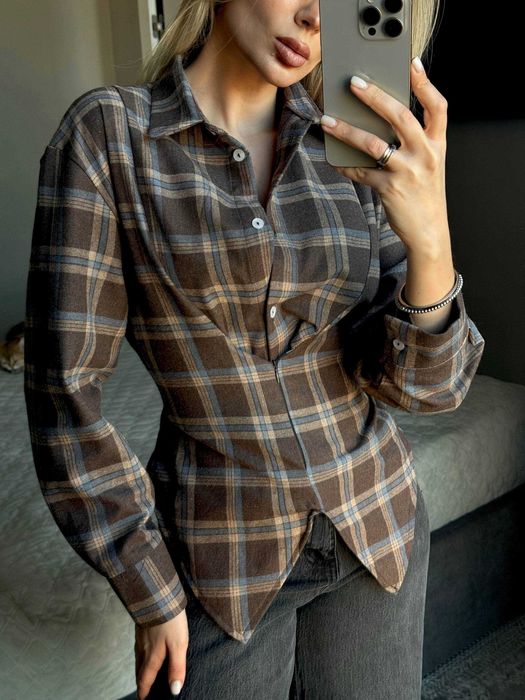 Фланелева сорочка в клітинку на ґудзиках прихована блискавка зав'язки