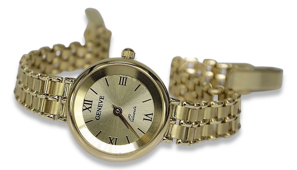 Prześliczny 14k 585 złoty damski zegarek Geneve lw083y/ W