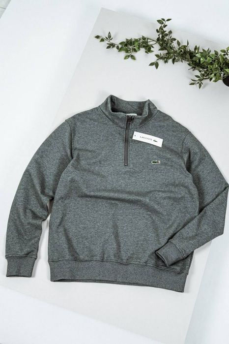 Свитшот Lacoste на молнии — мужской, черный/серый, воротник-стойка