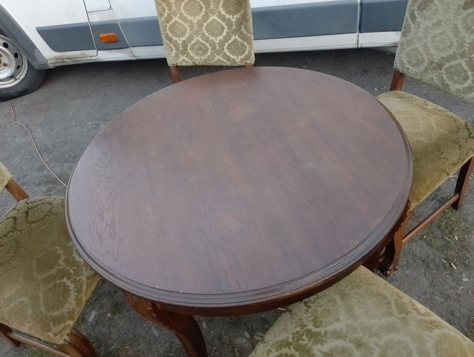 Piękny stół na lwich lapach +4 krzesła antyk