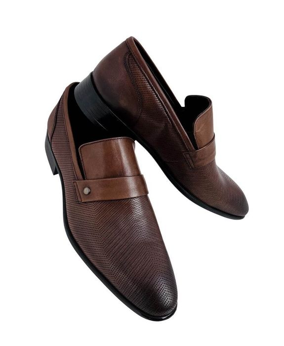 Eleganckie skorzane polbuty meskie camel 1031 - 40