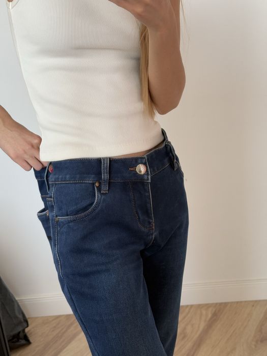 Джинси жіночі темно сині теплі прямі 38 M (женские джинсы темно синие)