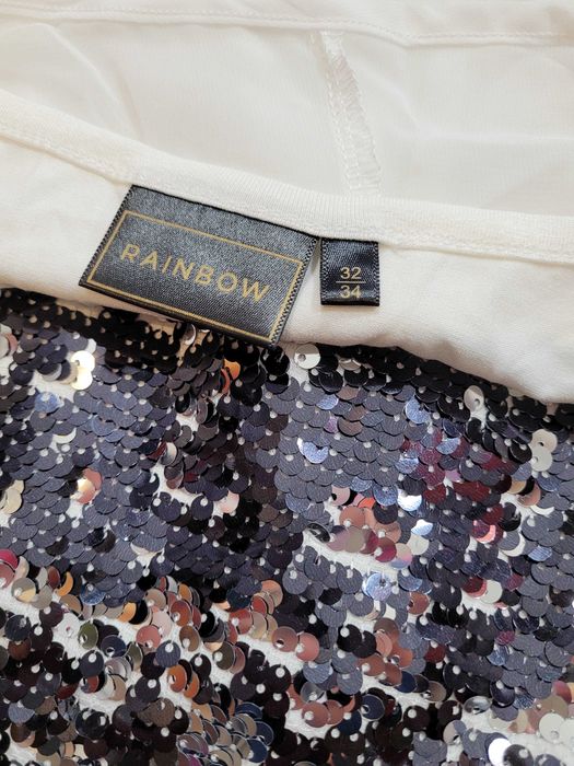 Nowa biała elegancka sukienka cekiny 32,XXS/34,XS pasek BonPrix BPC
