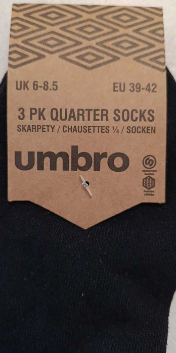 UMBRO 3-pak, skarpety czarne, rozmiar 39-42, NOWE, stopki