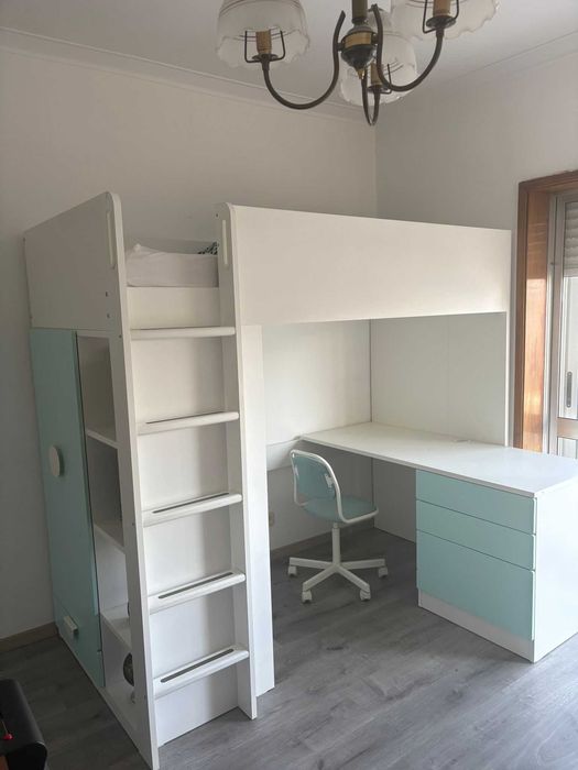 Cama alta com secretária 3 gavetas, Ikea SMASTAD