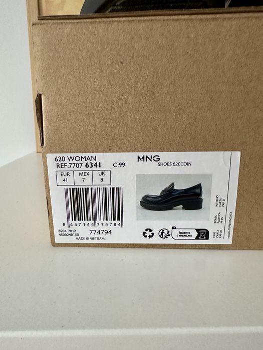 Czarne skórzane mokasyny mango lakierowane platforma podwyższenie